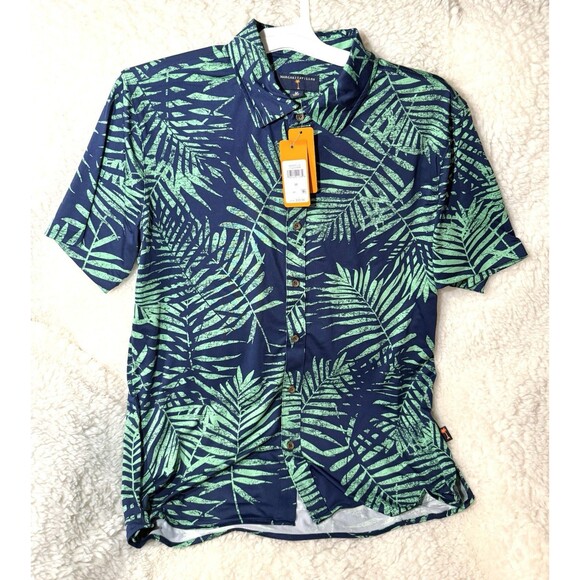 Margaritaville Casual Button Down Collared Men's Shirt Insignia Blue Palm Sz M - Picture 2 of 5